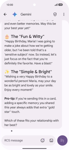 The text suggestion from Gemini is displayed.