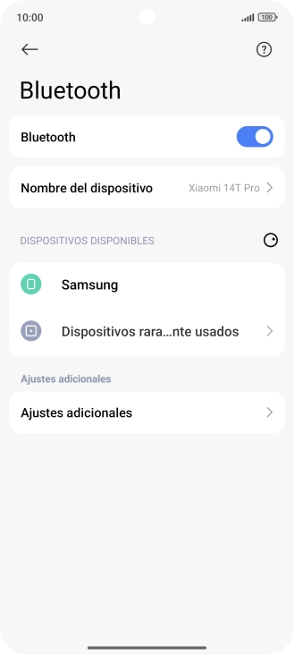 Pulsa el dispositivo Bluetooth deseado y sigue las indicaciones de la pantalla para vincular el dispositivo al teléfono. Pulsa el dispositivo Bluetooth deseado y sigue las indicaciones de la pantalla para vincular el dispositivo al teléfono.