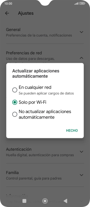Para activar la actualización automática de apps utilizando la red móvil, pulsa En cualquier red. Para activar la actualización automática de apps utilizando la red móvil, pulsa En cualquier red.