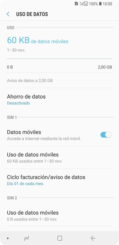 El consumo total de datos se visualiza ahora en la pantalla.