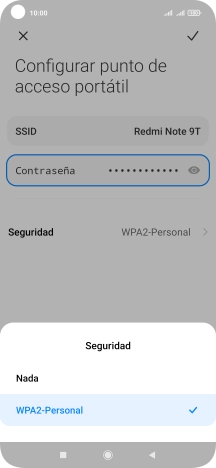 Pulsa WPA2-Personal para proteger la conexión wifi con una contraseña. Pulsa WPA2-Personal para proteger la conexión wifi con una contraseña.