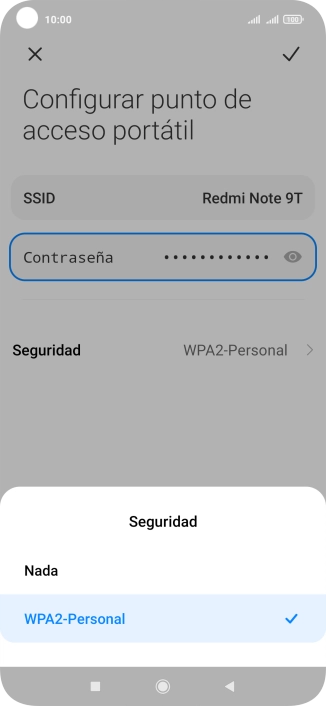 Pulsa WPA2-Personal para proteger la conexión wifi con una contraseña. Pulsa WPA2-Personal para proteger la conexión wifi con una contraseña.