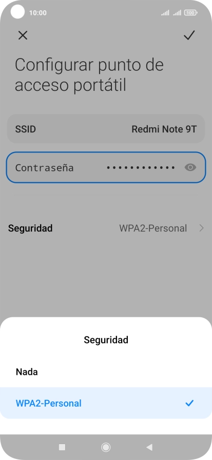 Pulsa WPA2-Personal para proteger la conexión wifi con una contraseña. Pulsa WPA2-Personal para proteger la conexión wifi con una contraseña.