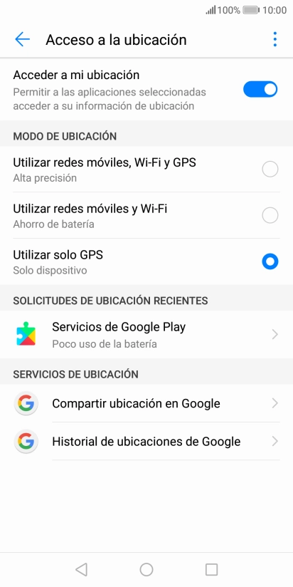 Si seleccionas Utilizar redes móviles, Wi-Fi y GPS, el teléfono podrá encontrar tu posición exacta con ayuda de los satélites GPS, la red móvil y una red wifi cercana. El GPS por satélite requiere vista libre al cielo. Si seleccionas Utilizar redes móviles, Wi-Fi y GPS, el teléfono podrá encontrar tu posición exacta con ayuda de los satélites GPS, la red móvil y una red wifi cercana. El GPS por satélite requiere vista libre al cielo.