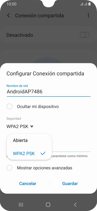 Pulsa WPA2 PSK para proteger la conexión wifi con una contraseña. Pulsa WPA2 PSK para proteger la conexión wifi con una contraseña.