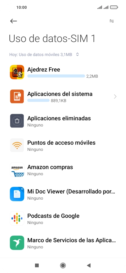 El consumo de datos por cada aplicación aparece bajo el nombre de la aplicación. El consumo de datos por cada aplicación aparece bajo el nombre de la aplicación.