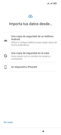 Pulsa la opción deseada y sigue las indicaciones de la pantalla para transferir contenido desde el otro teléfono y finalizar la activación de tu teléfono. Pulsa la opción deseada y sigue las indicaciones de la pantalla para transferir contenido desde el otro teléfono y finalizar la activación de tu teléfono.