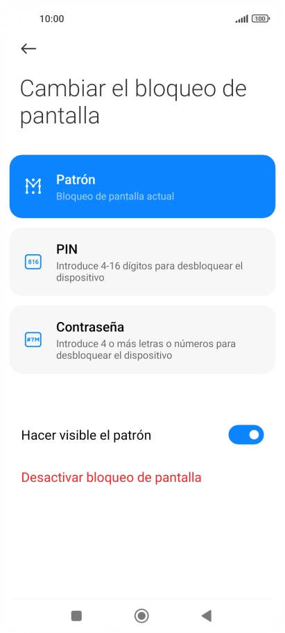 Pulsa Desactivar bloqueo de pantalla e introduce el código de seguridad extra que has creado anteriormente. Pulsa Desactivar bloqueo de pantalla e introduce el código de seguridad extra que has creado anteriormente.