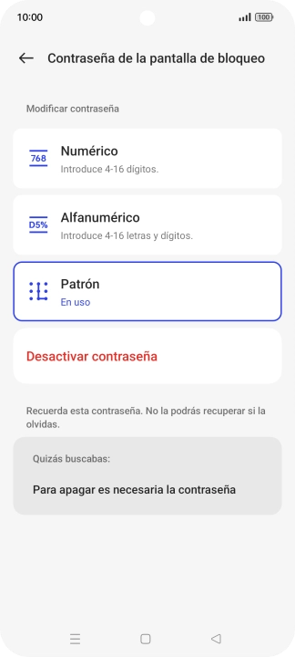 Pulsa Desactivar contraseña. Pulsa Desactivar contraseña.
