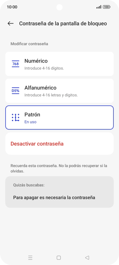 Pulsa Desactivar contraseña. Pulsa Desactivar contraseña.