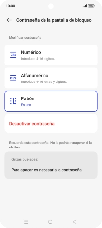 Pulsa Desactivar contraseña. Pulsa Desactivar contraseña.