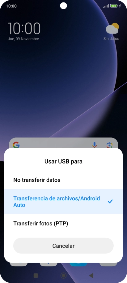 Pulsa Transferencia de archivos/Android Auto. Pulsa Transferencia de archivos/Android Auto.