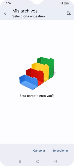 Si deseas crear una nueva carpeta, pulsa el icono de nueva carpeta y sigue las indicaciones de la pantalla para crearla. Si deseas crear una nueva carpeta, pulsa el icono de nueva carpeta y sigue las indicaciones de la pantalla para crearla.