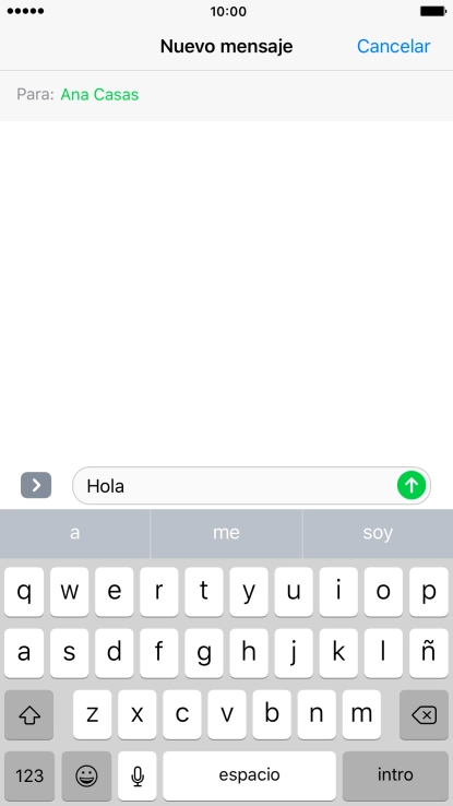 Pulsa el icono de envío cuando termines de escribir el mensaje corto.