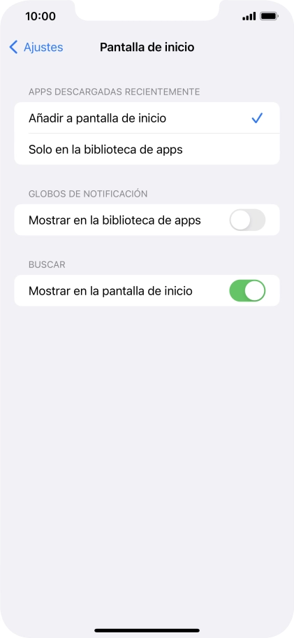 Para añadir nuevas apps descargadas a la pantalla de inicio y a la biblioteca de apps, pulsa Añadir a pantalla de inicio.