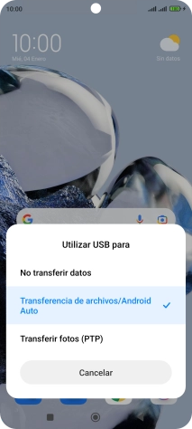 Pulsa Transferencia de archivos/Android Auto. Pulsa Transferencia de archivos/Android Auto.