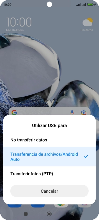 Pulsa Transferencia de archivos/Android Auto. Pulsa Transferencia de archivos/Android Auto.