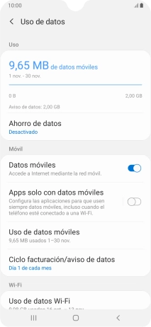 El consumo total de datos se visualiza ahora en la pantalla. El consumo total de datos se visualiza ahora en la pantalla.