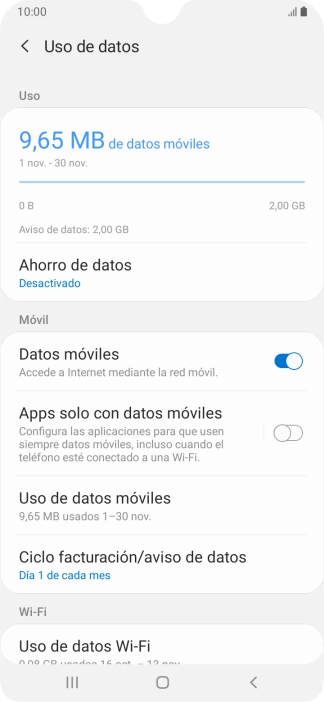 El consumo total de datos se visualiza ahora en la pantalla. El consumo total de datos se visualiza ahora en la pantalla.
