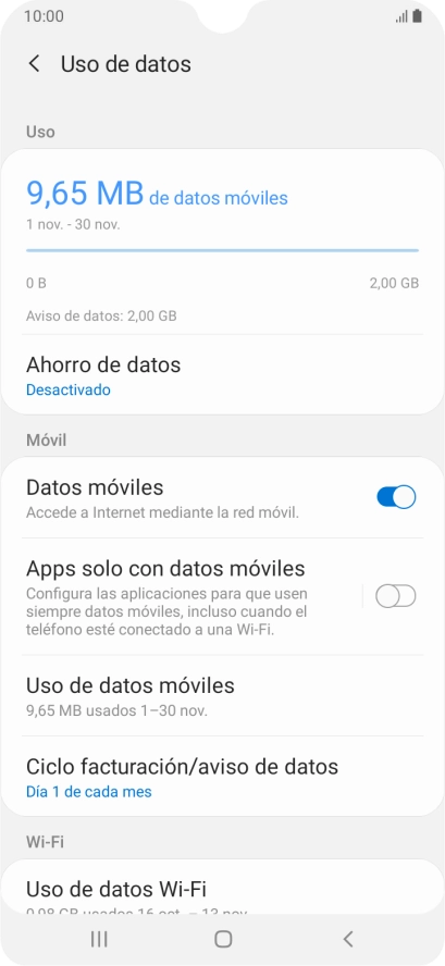 El consumo total de datos se visualiza ahora en la pantalla. El consumo total de datos se visualiza ahora en la pantalla.