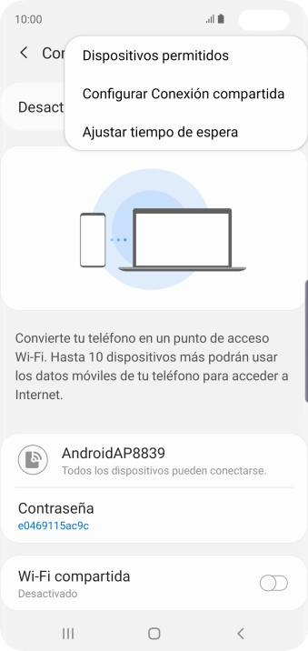 Pulsa Configurar Conexión compartida. Pulsa Configurar Conexión compartida.