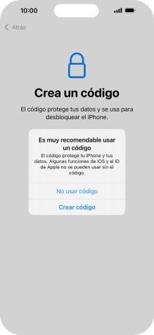 Si desactivas la función, pulsa No usar código. Si desactivas la función, pulsa No usar código.