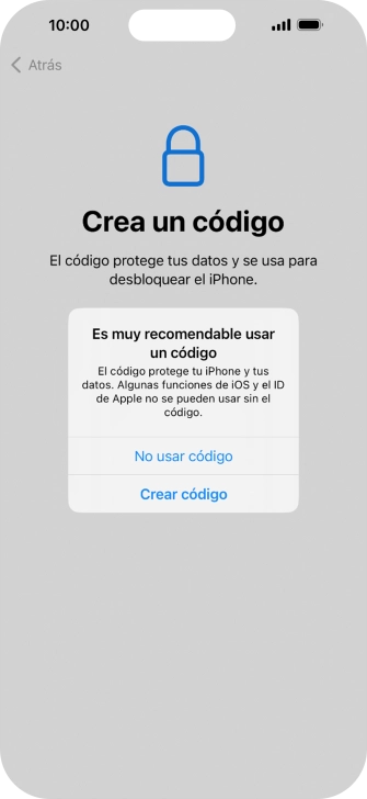 Si desactivas la función, pulsa No usar código. Si desactivas la función, pulsa No usar código.