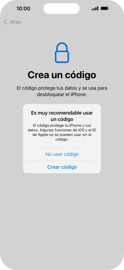 Si desactivas la función, pulsa No usar código. Si desactivas la función, pulsa No usar código.