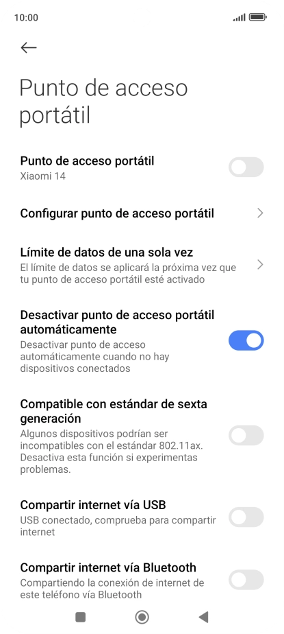 Pulsa Configurar punto de acceso portátil. Pulsa Configurar punto de acceso portátil.
