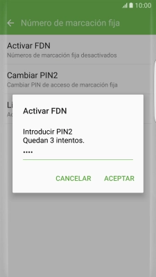 Introduce el código PIN2 y pulsa ACEPTAR.