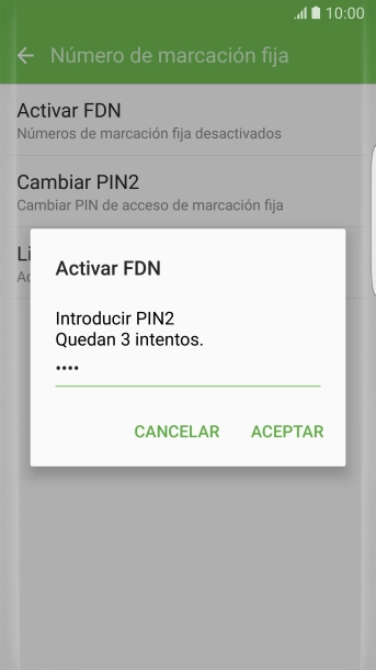 Introduce el código PIN2 y pulsa ACEPTAR.