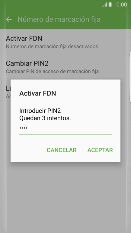 Introduce el código PIN2 y pulsa ACEPTAR.