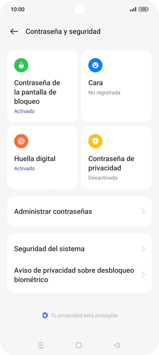 Pulsa Contraseña de la pantalla de bloqueo e introduce el código de seguridad extra que has creado anteriormente. Pulsa Contraseña de la pantalla de bloqueo e introduce el código de seguridad extra que has creado anteriormente.