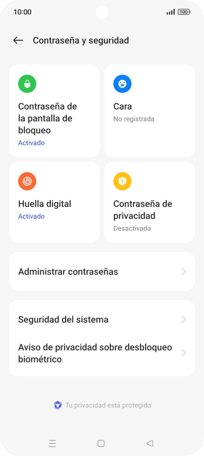 Pulsa Contraseña de la pantalla de bloqueo e introduce el código de seguridad extra que has creado anteriormente. Pulsa Contraseña de la pantalla de bloqueo e introduce el código de seguridad extra que has creado anteriormente.