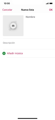 Pulsa en el campo de escritura e introduce el nombre de la lista de reproducción. Pulsa en el campo de escritura e introduce el nombre de la lista de reproducción.