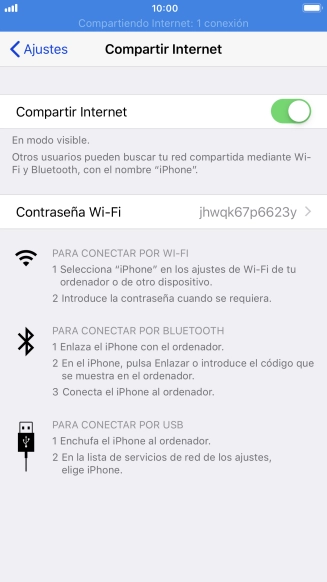 Pulsa Contraseña Wi-Fi e introduce una contraseña.