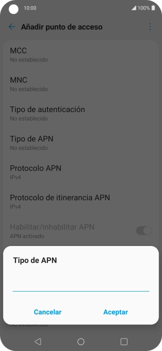 Introduce default y pulsa Aceptar.