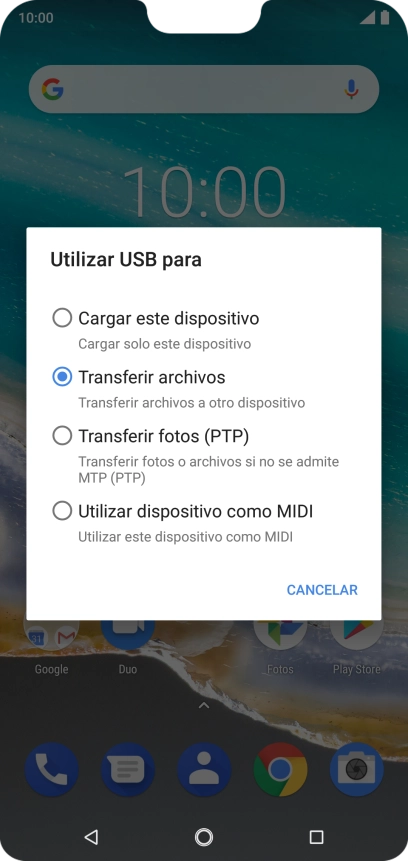 Pulsa Transferir archivos para activar la función. Pulsa Transferir archivos para activar la función.