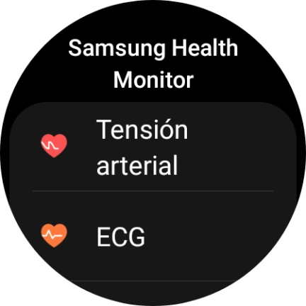 Pulsa Tensión arterial y sigue las indicaciones de la pantalla para medir tu presión sanguínea. Pulsa Tensión arterial y sigue las indicaciones de la pantalla para medir tu presión sanguínea.