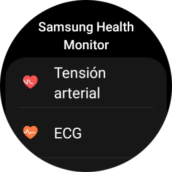 Pulsa Tensión arterial y sigue las indicaciones de la pantalla para medir tu presión sanguínea. Pulsa Tensión arterial y sigue las indicaciones de la pantalla para medir tu presión sanguínea.