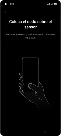 Sigue las indicaciones de la pantalla para crear una huella digital como código de seguridad. Sigue las indicaciones de la pantalla para crear una huella digital como código de seguridad.