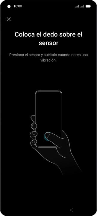 Sigue las indicaciones de la pantalla para crear una huella digital como código de seguridad. Sigue las indicaciones de la pantalla para crear una huella digital como código de seguridad.