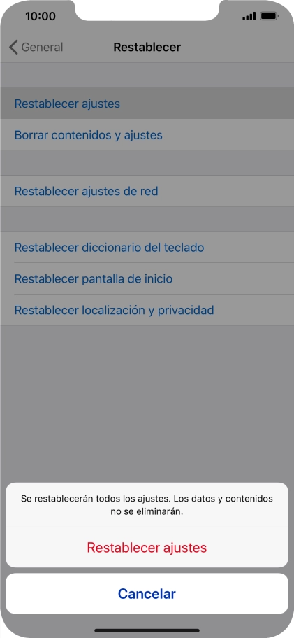 Pulsa Restablecer ajustes.