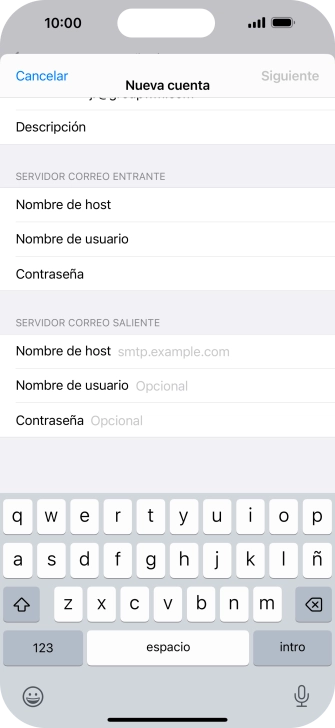 Pulsa Nombre de host e introduce smtp.vodafone.es. Pulsa Nombre de host e introduce smtp.vodafone.es.