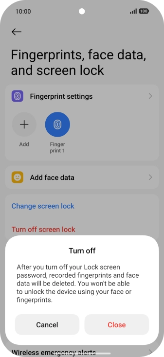 Press Close and key in the additional phone lock code you created earlier.