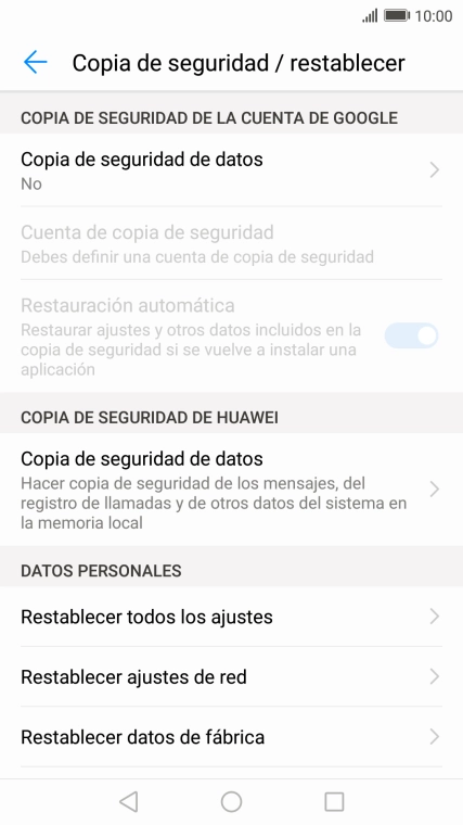 Pulsa Restablecer datos de fábrica. Pulsa Restablecer datos de fábrica.