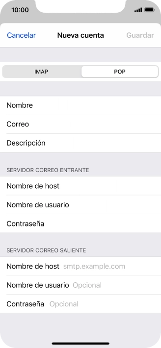 Pulsa Nombre de host e introduce smtp.vodafone.es. Pulsa Nombre de host e introduce smtp.vodafone.es.