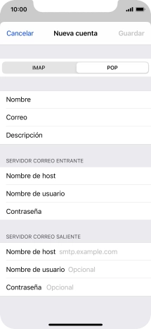 Pulsa Nombre de host e introduce smtp.vodafone.es. Pulsa Nombre de host e introduce smtp.vodafone.es.