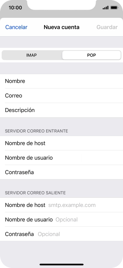Pulsa Nombre de host e introduce smtp.vodafone.es. Pulsa Nombre de host e introduce smtp.vodafone.es.