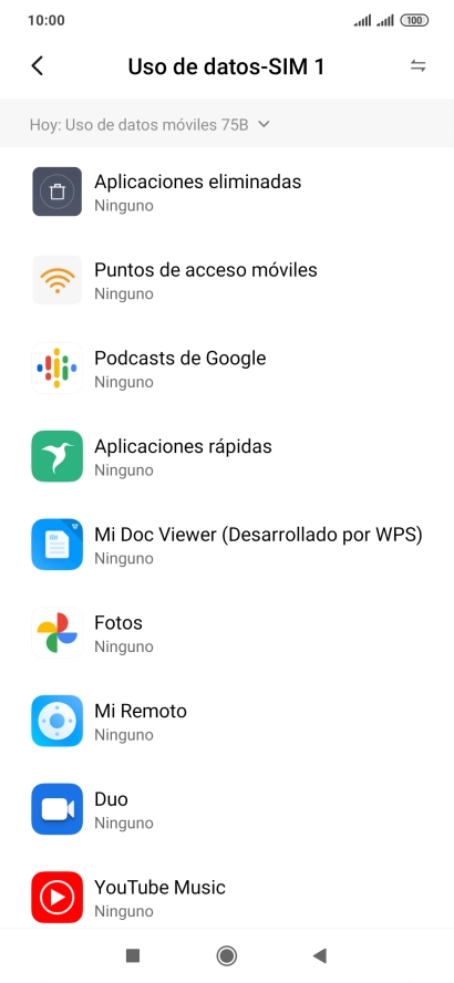 El consumo de datos por cada aplicación aparece bajo el nombre de la aplicación. El consumo de datos por cada aplicación aparece bajo el nombre de la aplicación.